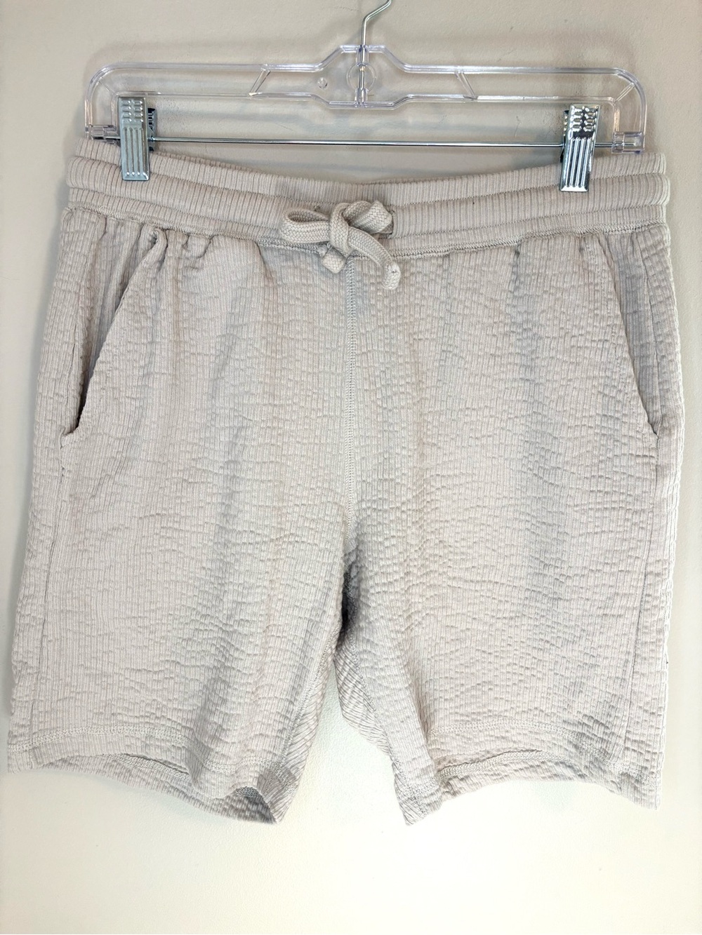 Rustic Soul Textured Lounge Shorts Beige Drawstring Pockets Size S
